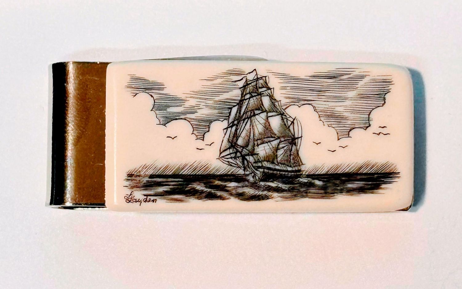 Money Clip, Rectangular Reproduction Scrimshaw