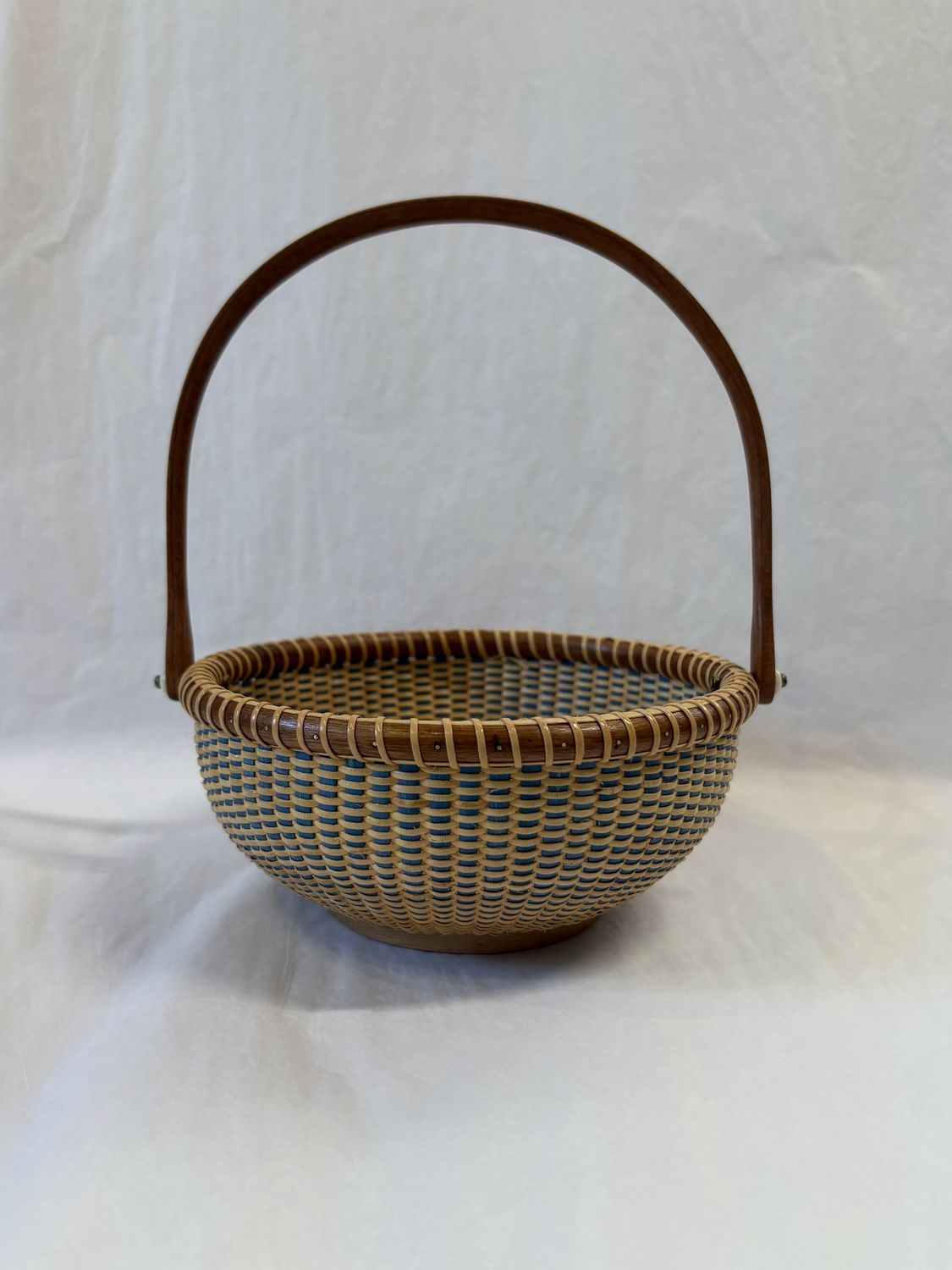 Nantucket Lightship Basket with Blue Staves and Handle by Suzanne Simpson