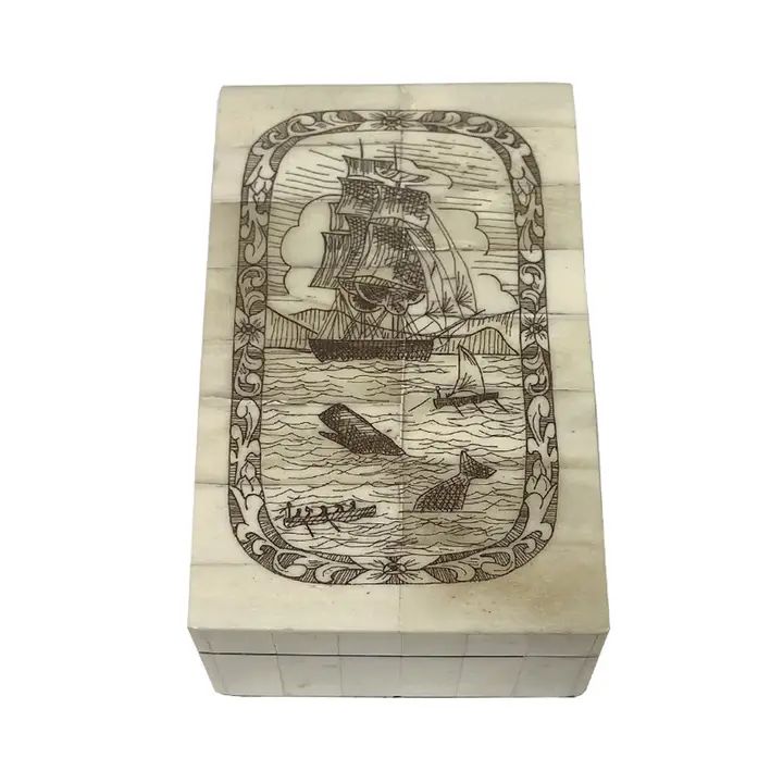 Whaling Adventure  - Scrimshaw Bone Box