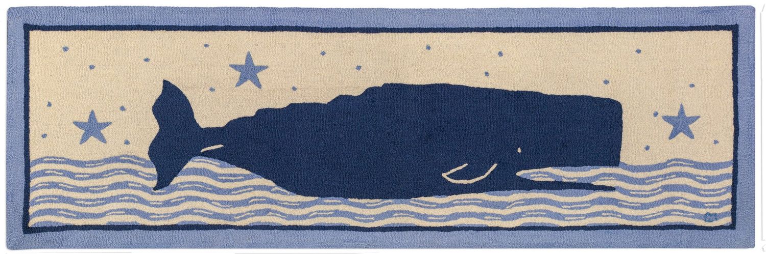 Hooked 30"x96" Runner Rug - Wavy Ocean Whale