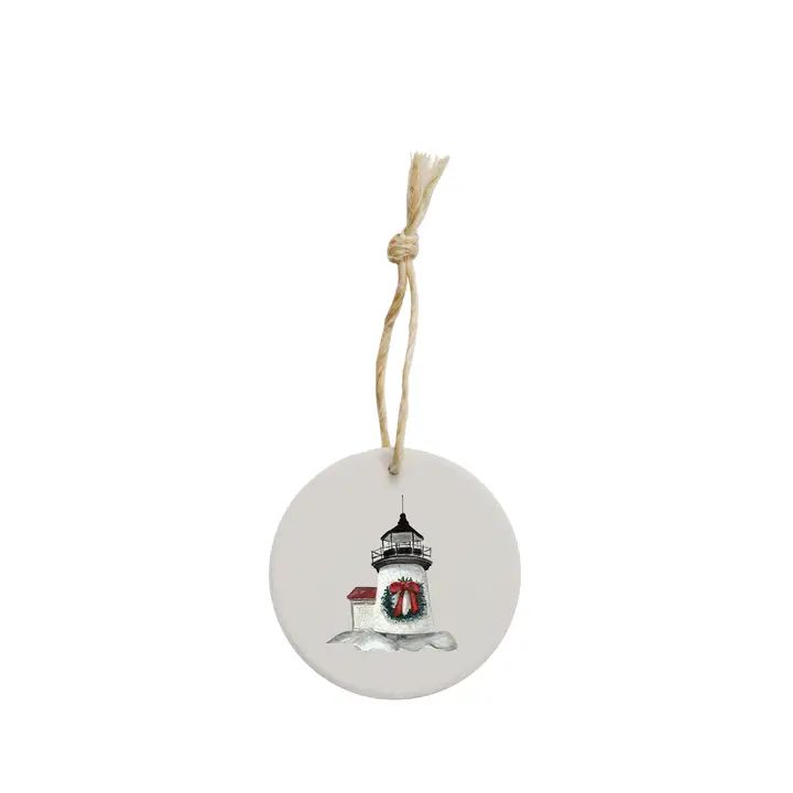 Christmas Lighthouse Ceramic Ornament