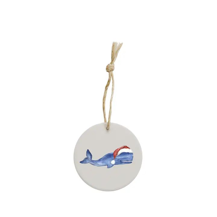Whale with Santa Hat Ceramic Ornament