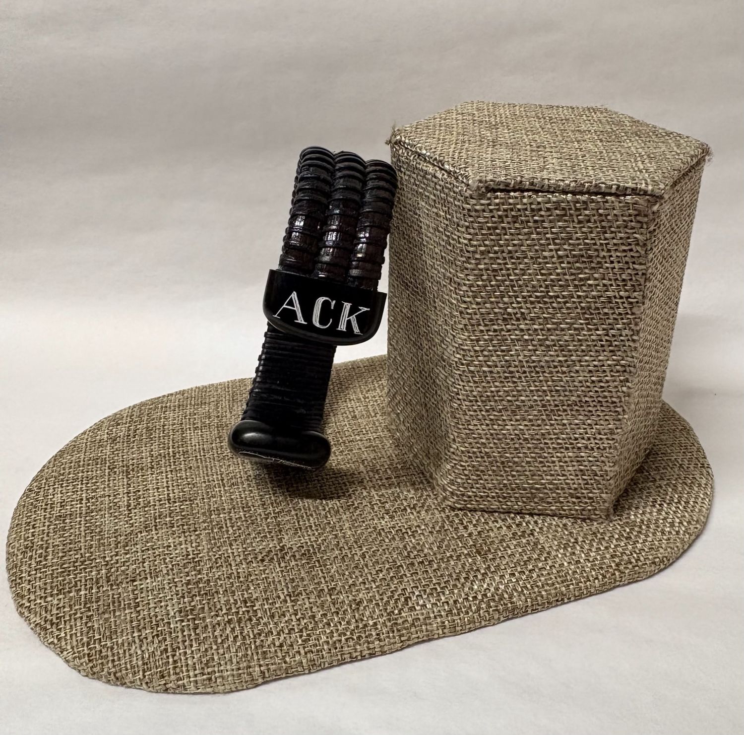 Nantucket Lightship Basket Open Cuff Bracelet w/ Black cane and w/island /Ack end caps