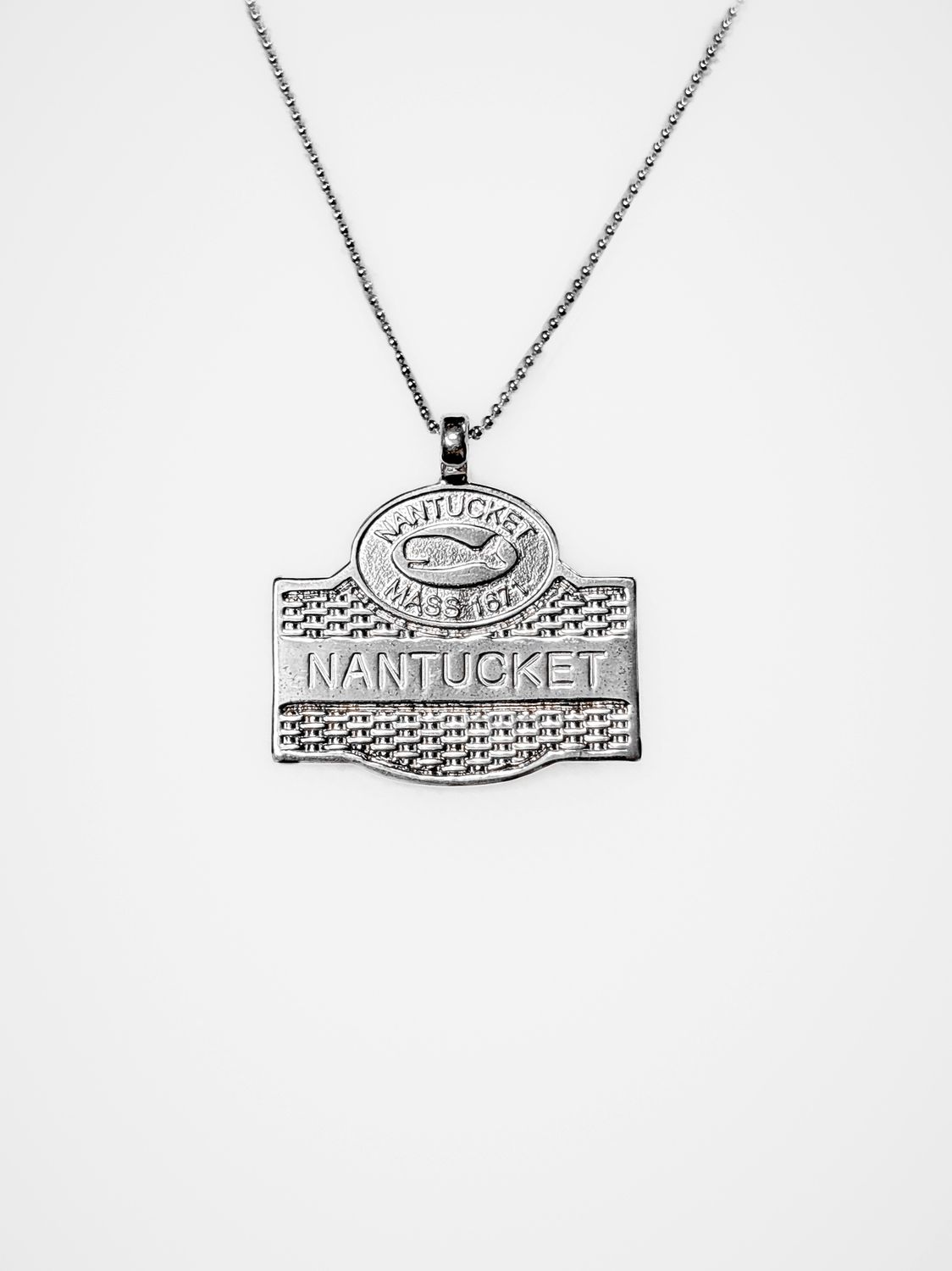 Nantucket Sterling Silver Key Tag Charm Necklace by Susan Lister Locke on Sterling Silver Pallina Chain