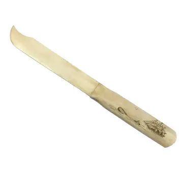9" Whale and ship Scrimshawed Ox Bone letter opener