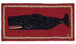 Black Whale on Red Hooked Accent Rug 2’x4'