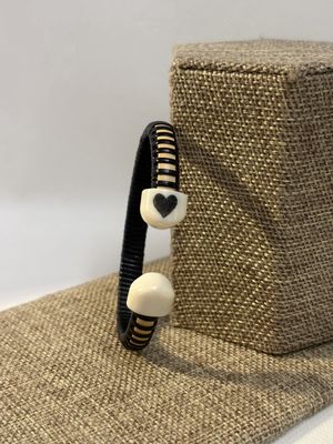 Nantucket Lightship Basket 1/4" cuff bracelet black, ivory end caps,