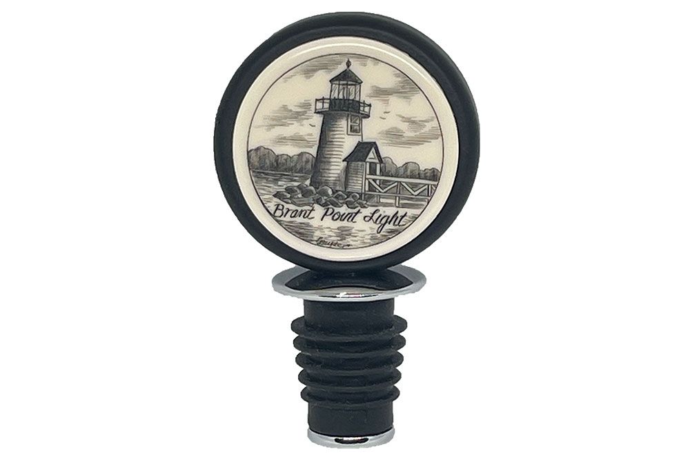 Wine Bottle Stopper, Two-Sided Reproduction Scrimshaw, Style: Brant Point