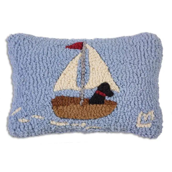 Skiff Sailing Lab 8"x12" hooked pillow