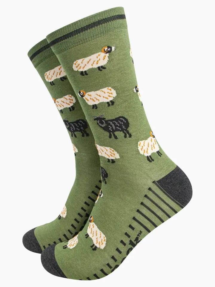 Men's Bamboo Socks - Green, Black Sheep