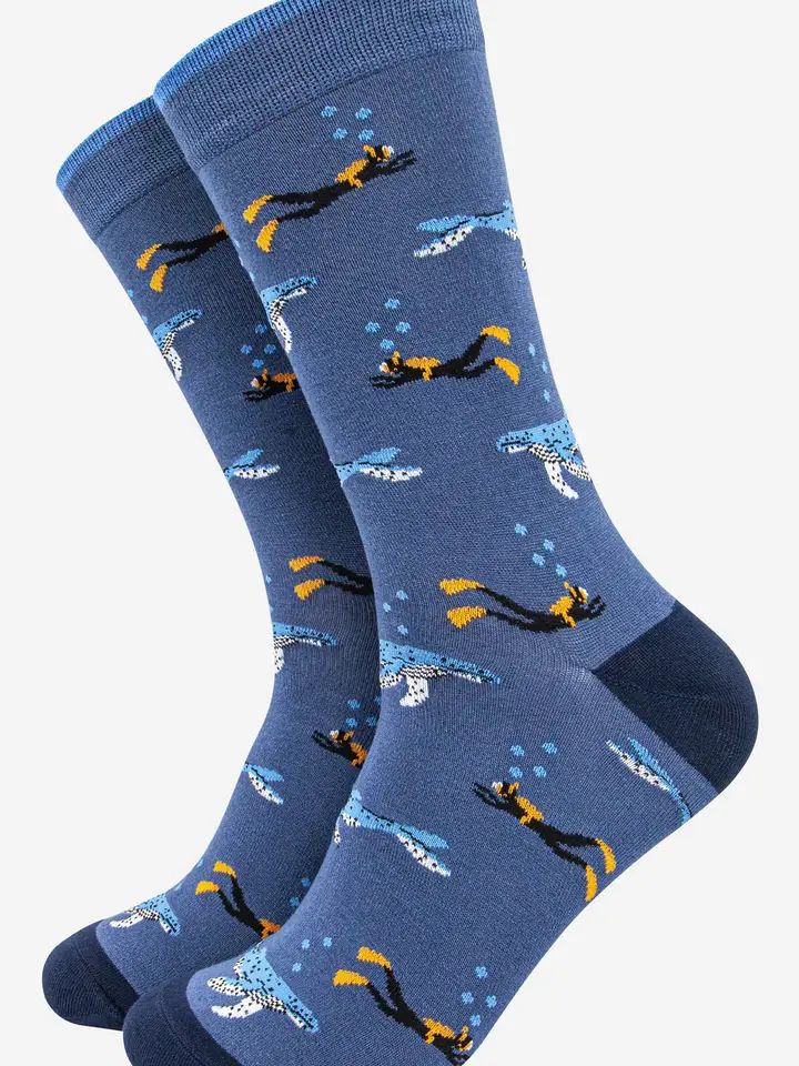 Men's Scuba Diver and Whale Bamboo Socks