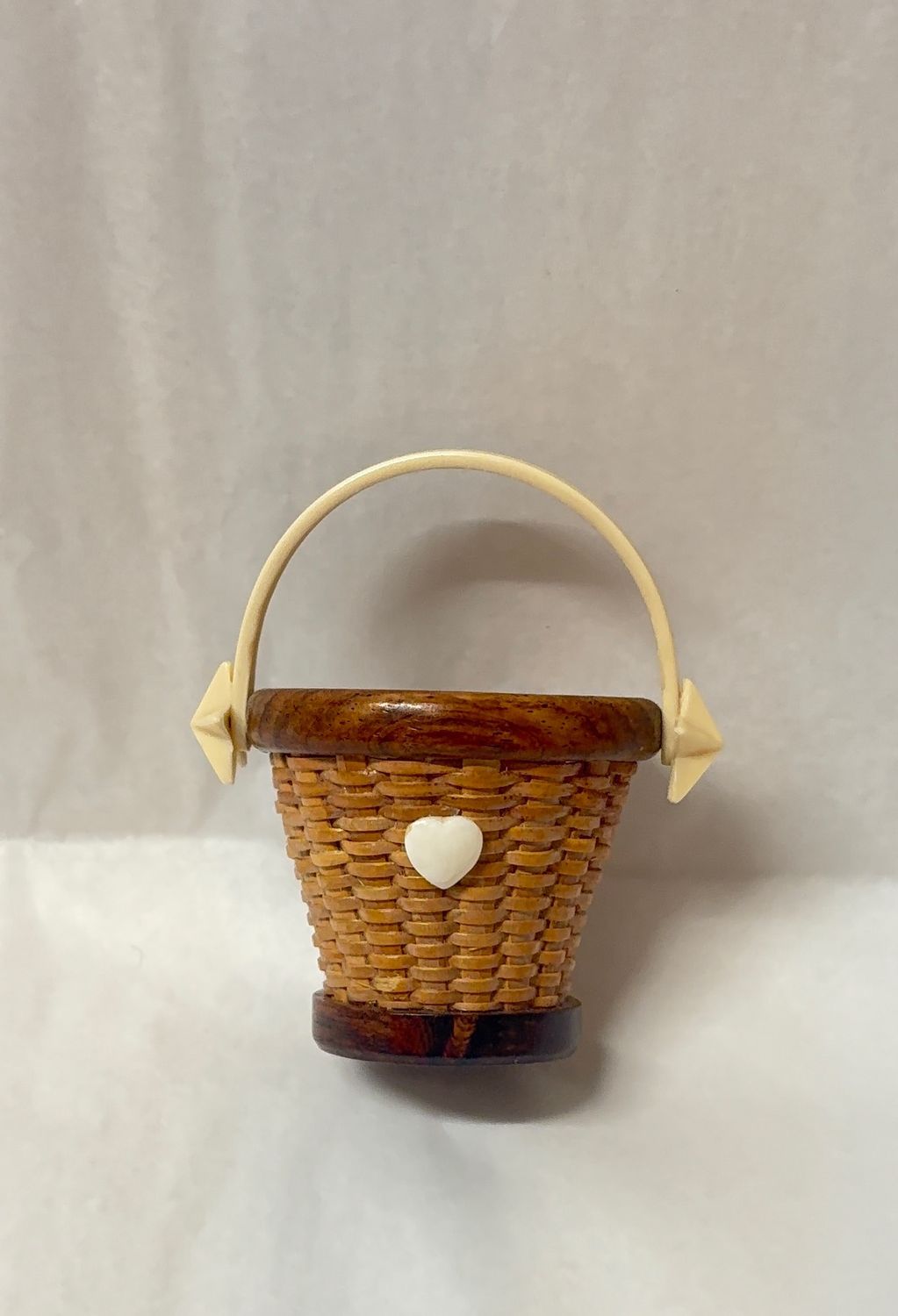 Nantucket Lightship Mini Flower Basket w/ Carved Corian Heart and Rosewood Accents By Pat Krystofolski