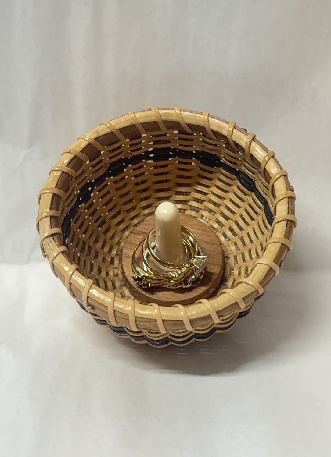 Nantucket Lightship Basket - Ring Catch w/ Cherry wood Accents  By Pat Krystofolski