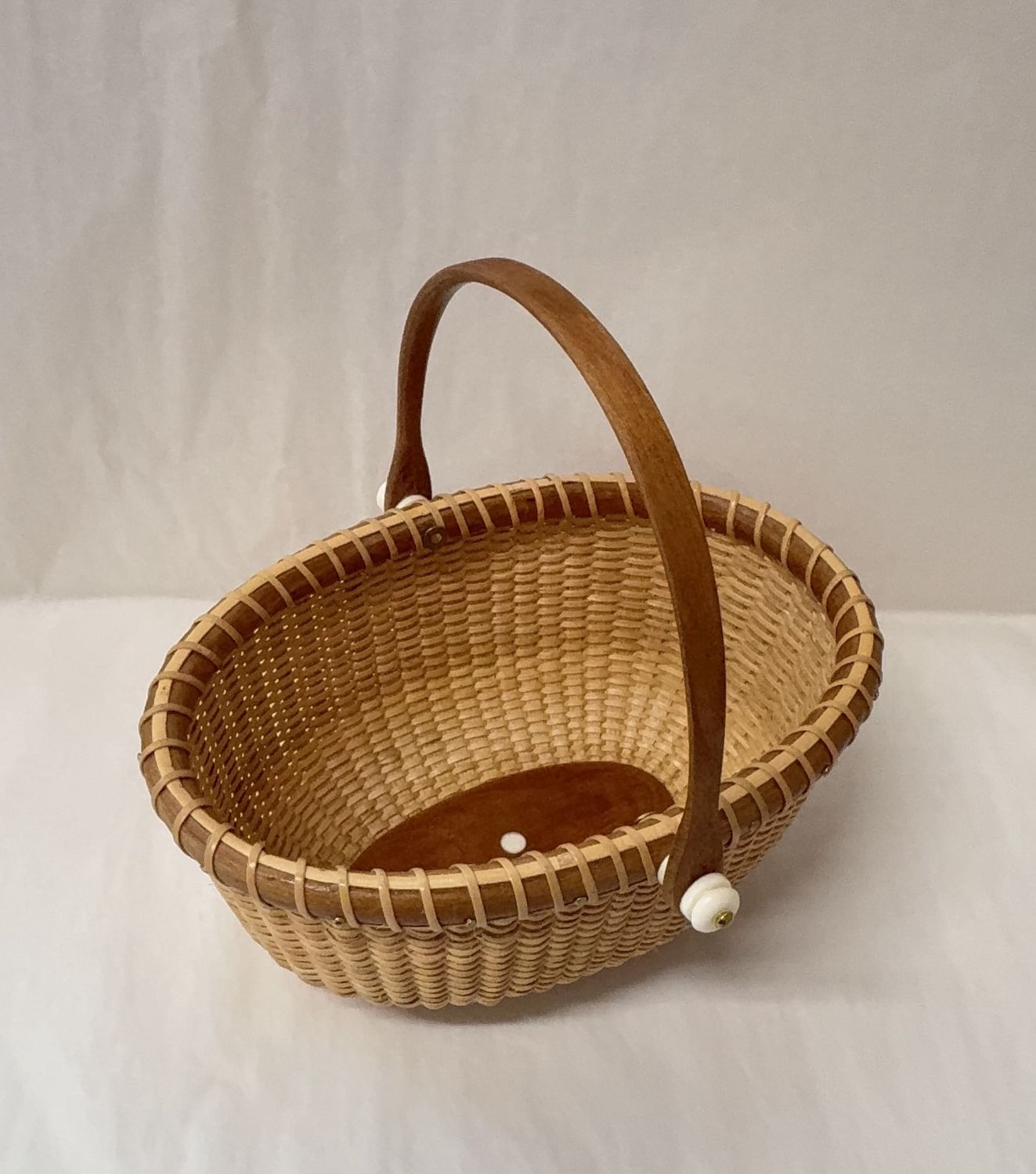 Nantucket Lightship Oval Basket - w/ Cherry wood and Bone Accents - By Pat Krystofolski