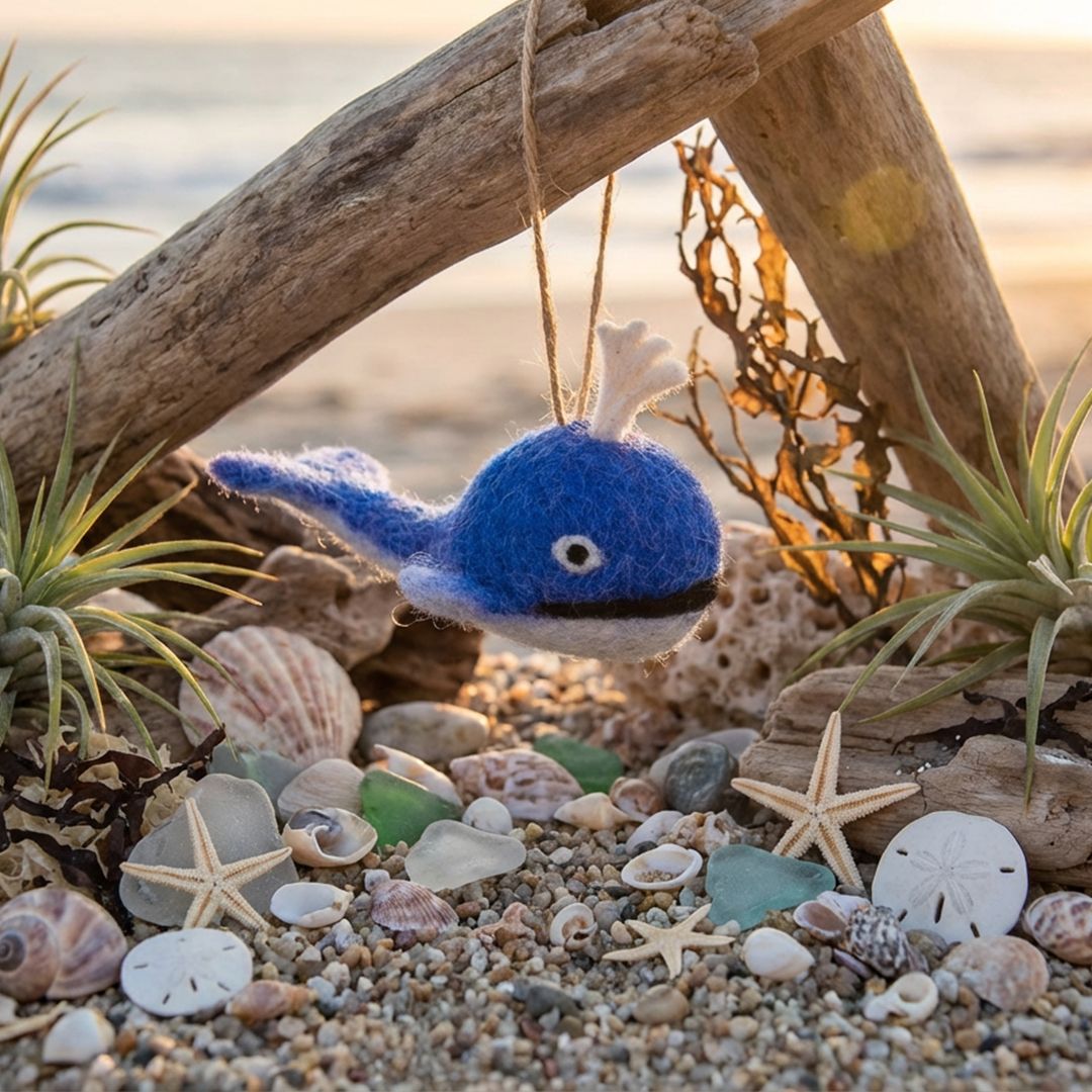 Handmade Felt Biodegradable Blue Whale Hanging Decoration