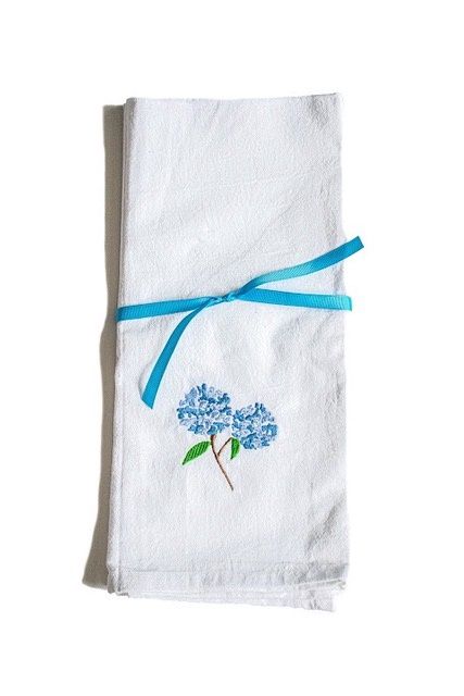 Soft Stitched Hand Towel Duo, Style: Blue Hydrangeas