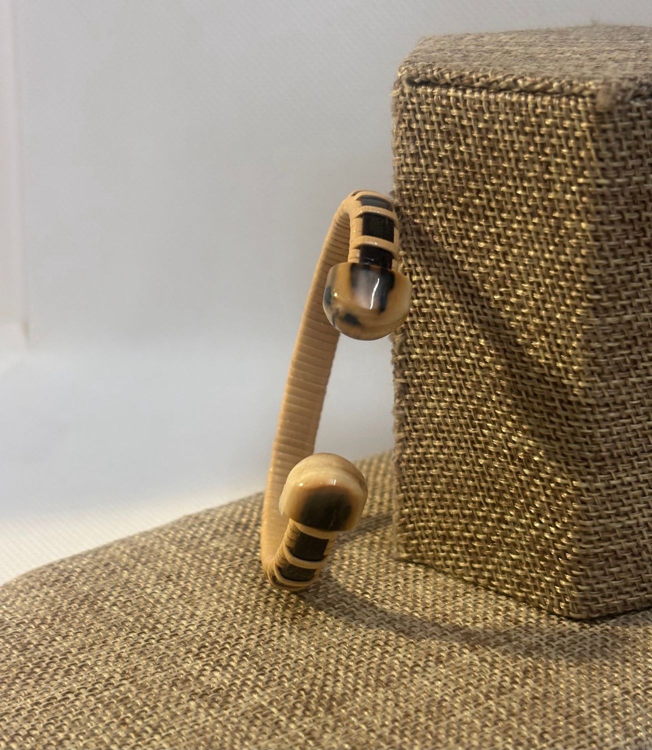 Nantucket Lightship Basket - 1/4in Cuff Bracelet - w/ Baleen stave and Mammoth Ivory endcaps - By  Caitlin Parsons