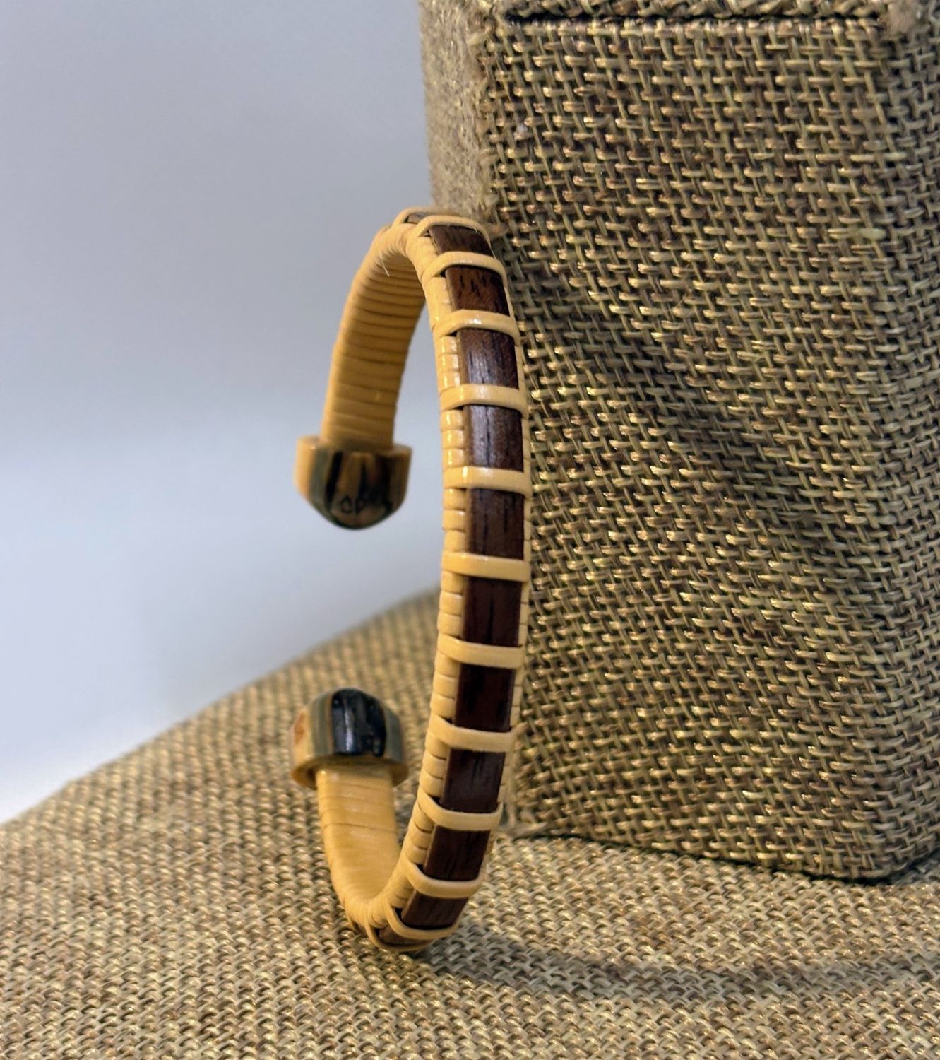 Nantucket Lightship Basket 1/4" Cuff Bracelet - W/ Walnut Stave and Mammoth Ivory Ends