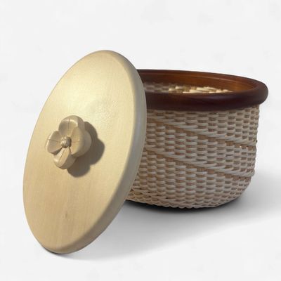 5" Oval Basket with Cherry Base and Holly Hydrangea Knob by Ashlie Emery