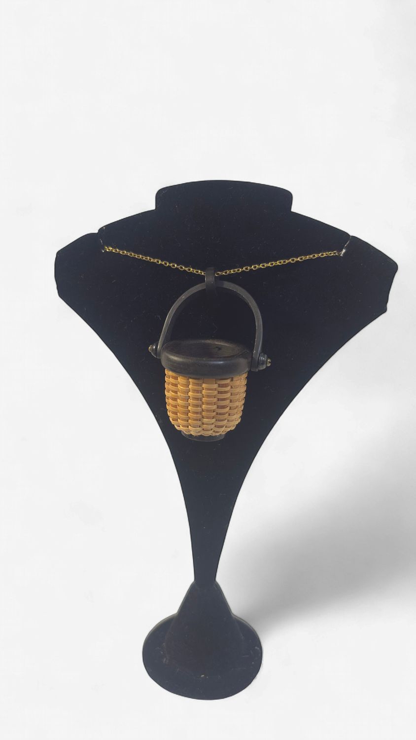 Nantucket Lightship Basket Pendant with Ebony accents By Pat Krystofolski