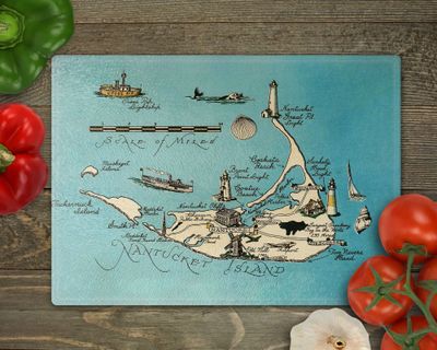 Nantucket Massachusetts Map Glass Cutting Board Charcuterie