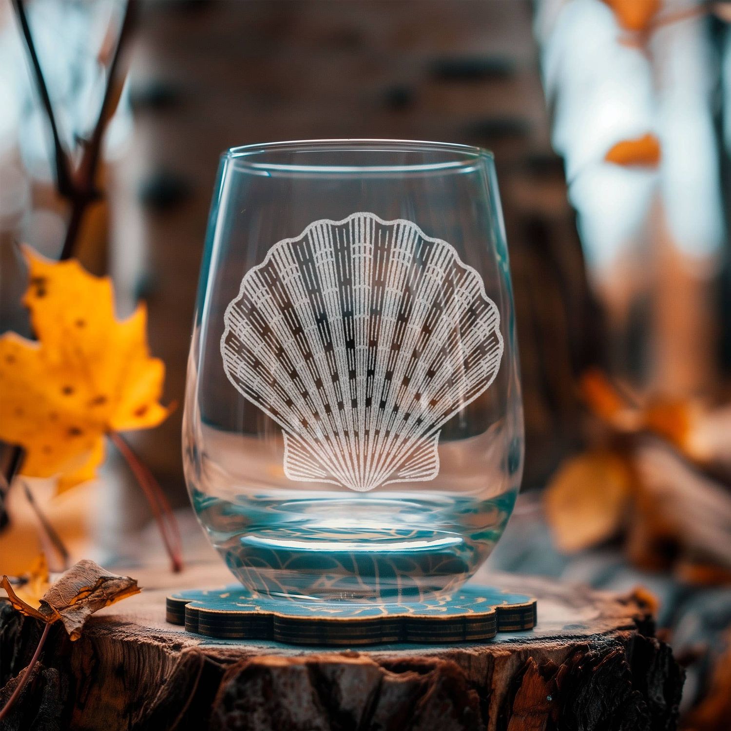 Scallop Shell Drinking Glasses, Personalization: Stemless Wine ~ 15 oz