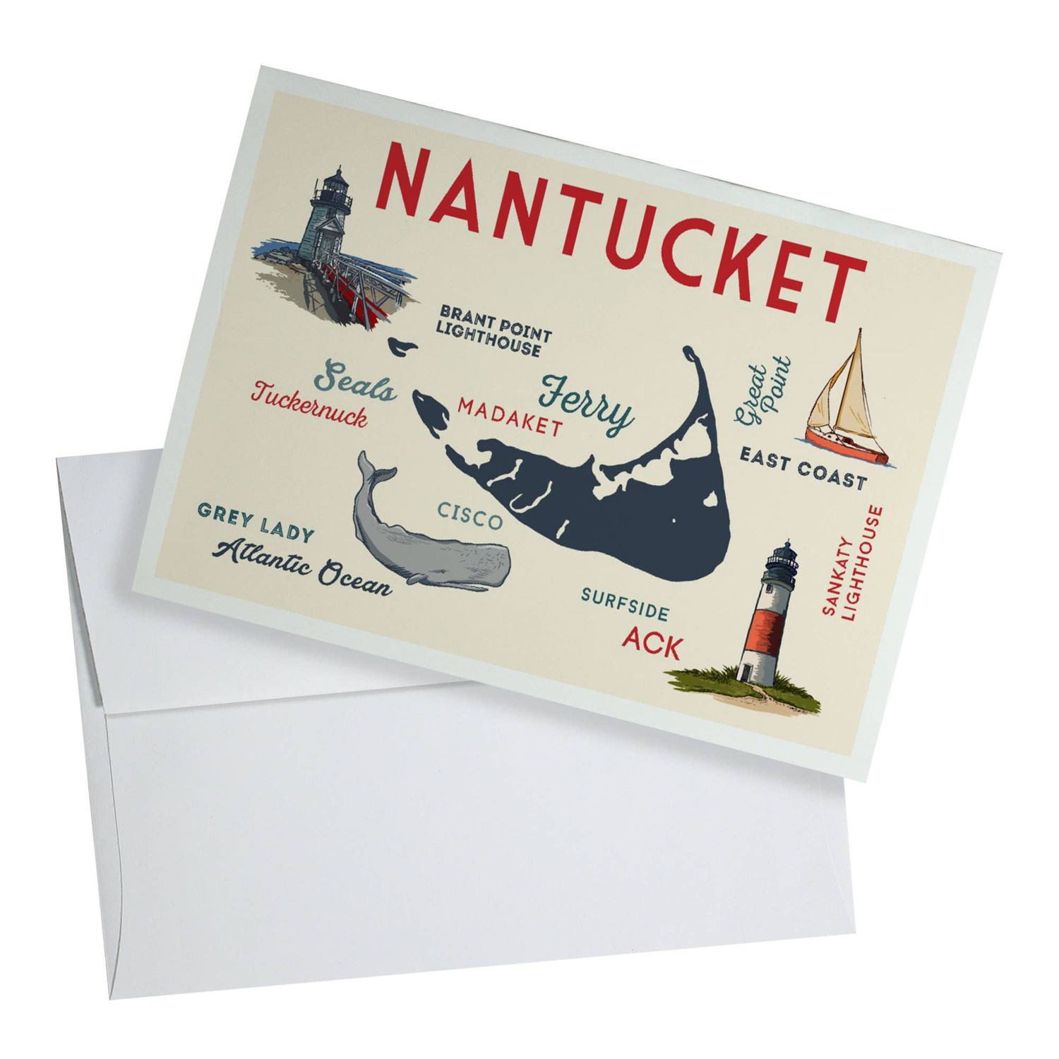 Notecard 69802 Nantucket Massachusetts Typography and Icons