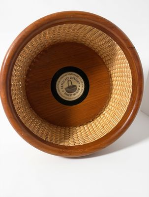 Nantucket Lightship Basket- Wine Bottle Coaster with Basket Museum Button By Pat Krystofolski