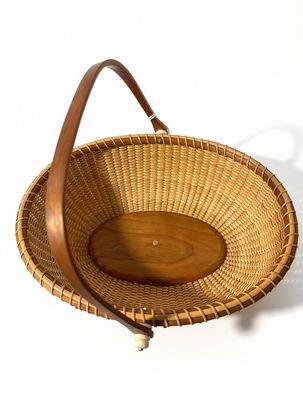 Nantucket Lightship Basket- 12" Oval Bun Tray with Cherry Accents and Bone Knobs By Pat Krystofolski