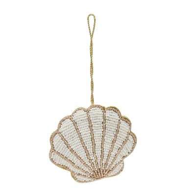 Christmas Beaded Scallop Shell Coastal Ornament