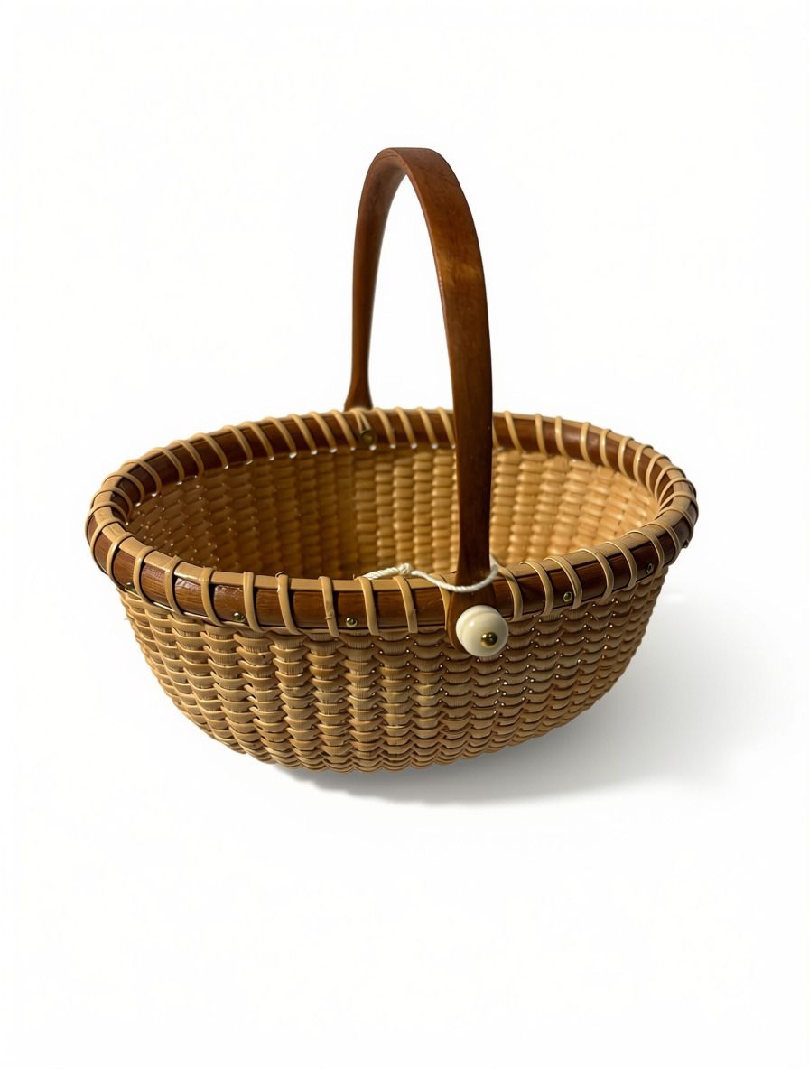 Nantucket Lightship Basket- 6"Oval with Cherry Handle and Bone Knobs By Pat Krystofolski