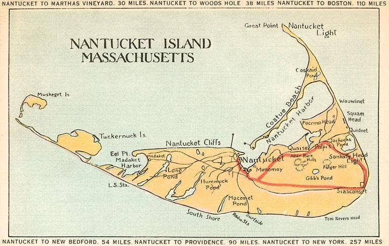 Map of Nantucket Island Greeting Card