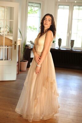 Amira - A-Linienkleid mit V-Ausschnitt, Gold Glitzer Amira - A-Linienkleid mit V-Ausschnitt, Gold Glitzer