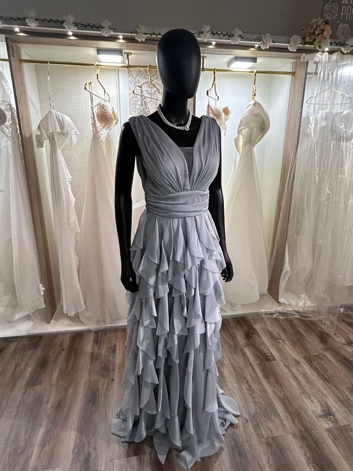 Phillia - Chiffonkleid mit V-Ausschnitt - Silber