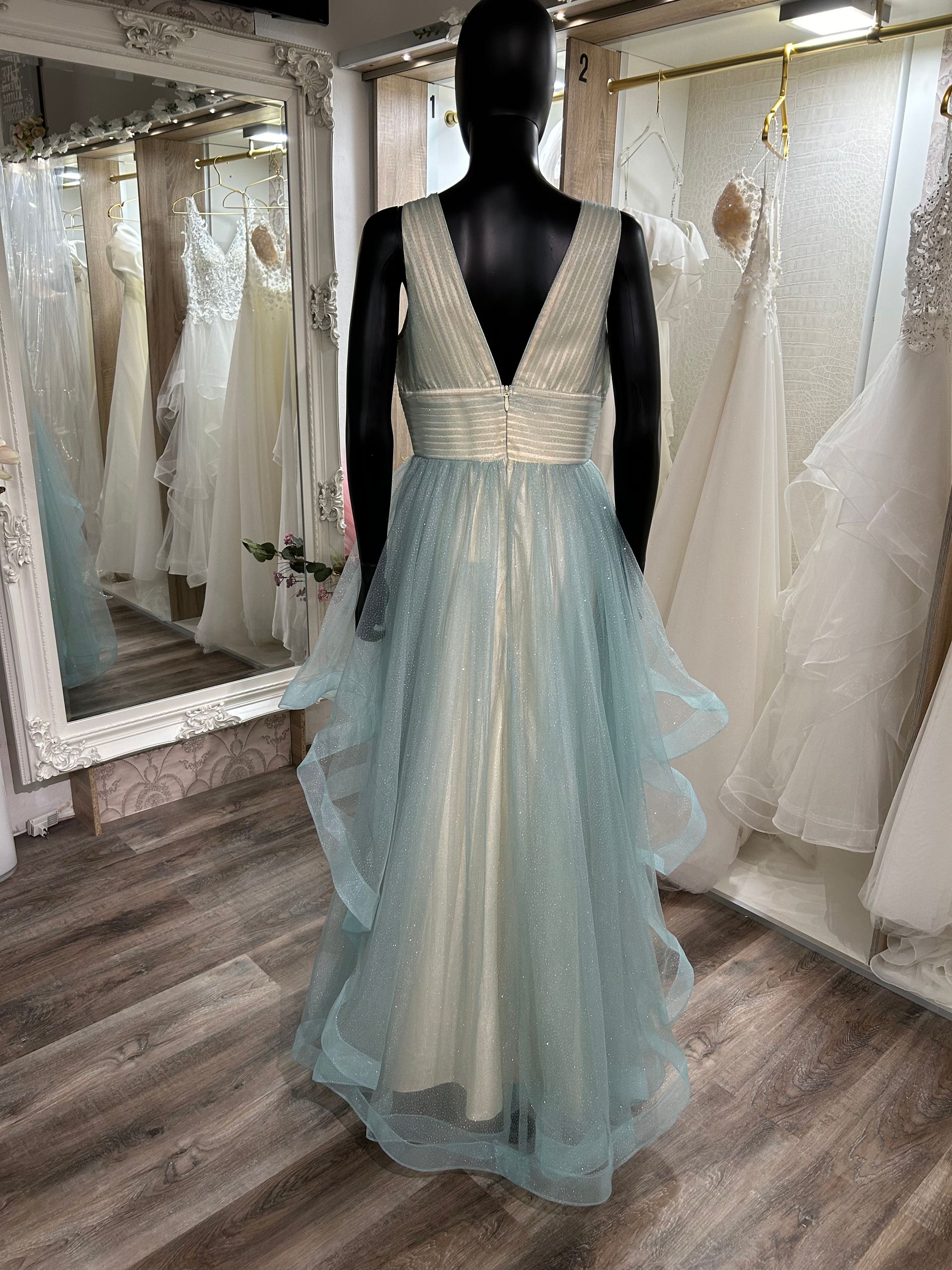 Amira - A-Linienkleid mit V-Ausschnitt, Hellblau Glitzer