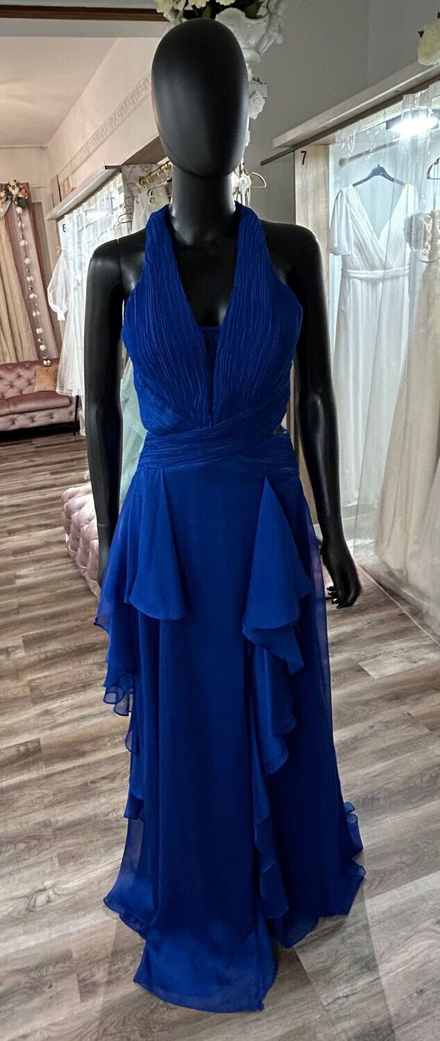 Perry - Kleid mit Volant, Cut Outs und Schlitz, Blau