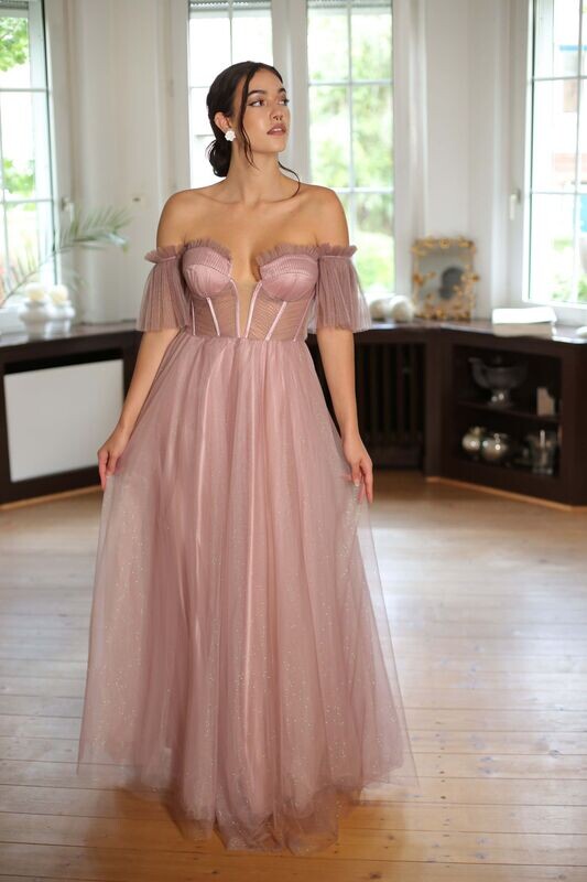 Priscilla - Glitzer Tüll Kleid Abnehmbaren Ärmel - Rosa Priscilla - Glitzer Tüll Kleid Abnehmbaren Ärmel - Rosa