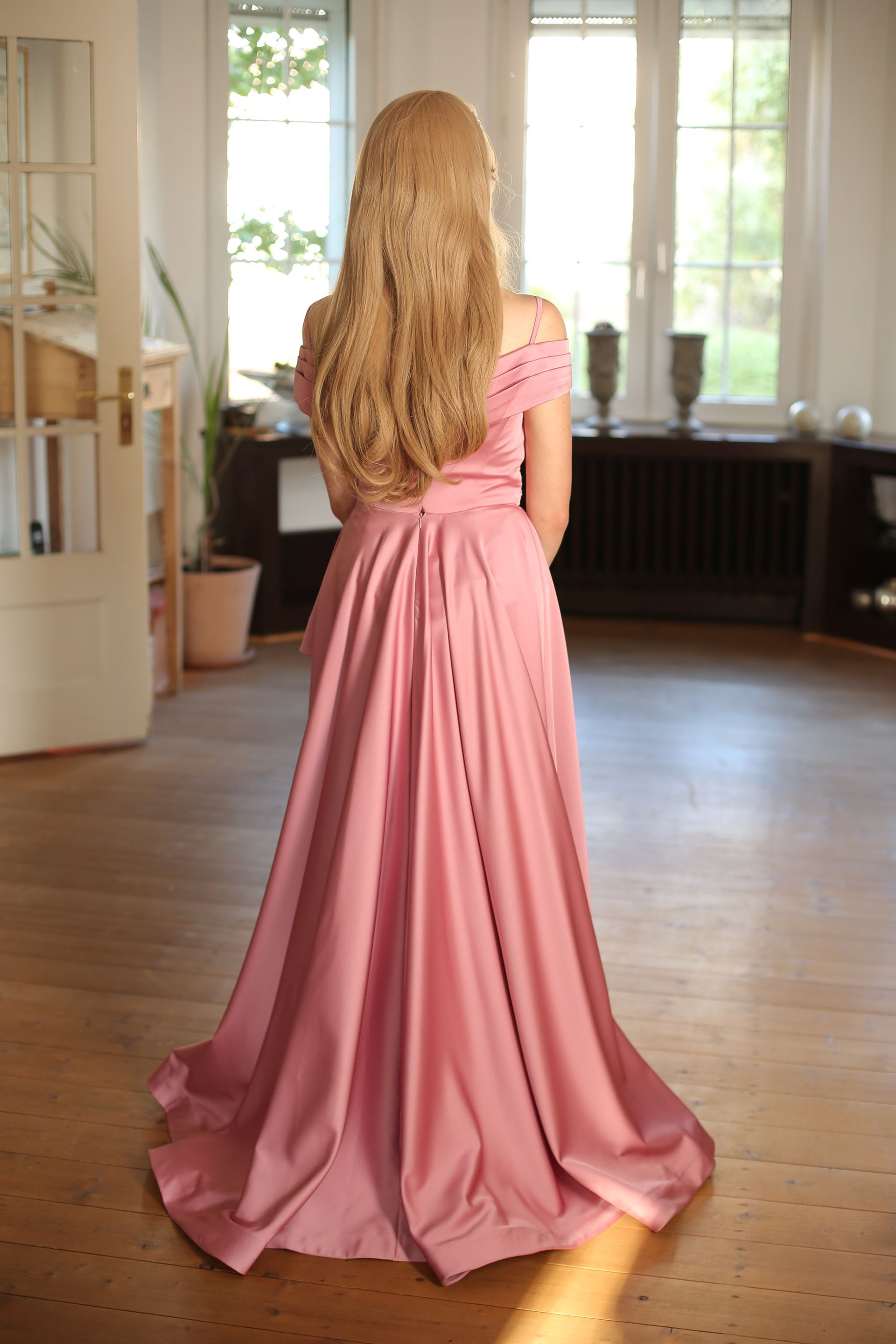 Philona - Vokuhila Kleid mit Carmen Ärmel, Rosa