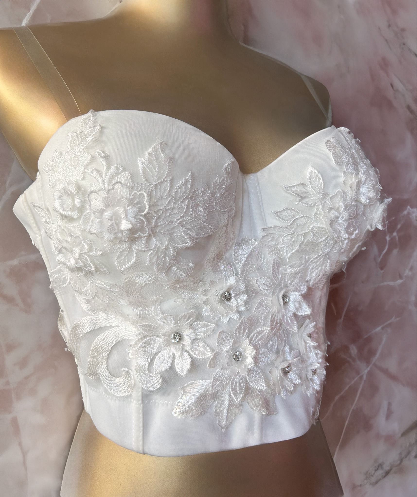 Aurelie - Korsage/Bustier mit Blumen Applikationen & Steinchen - Size L