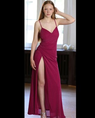Beatrice - Langes bequemes Glitzerkleid, Magenta Pink Beatrice - Langes bequemes Glitzerkleid, Magenta Pink