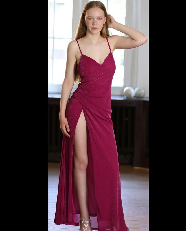 Beatrice - Langes bequemes Glitzerkleid, Magenta Pink