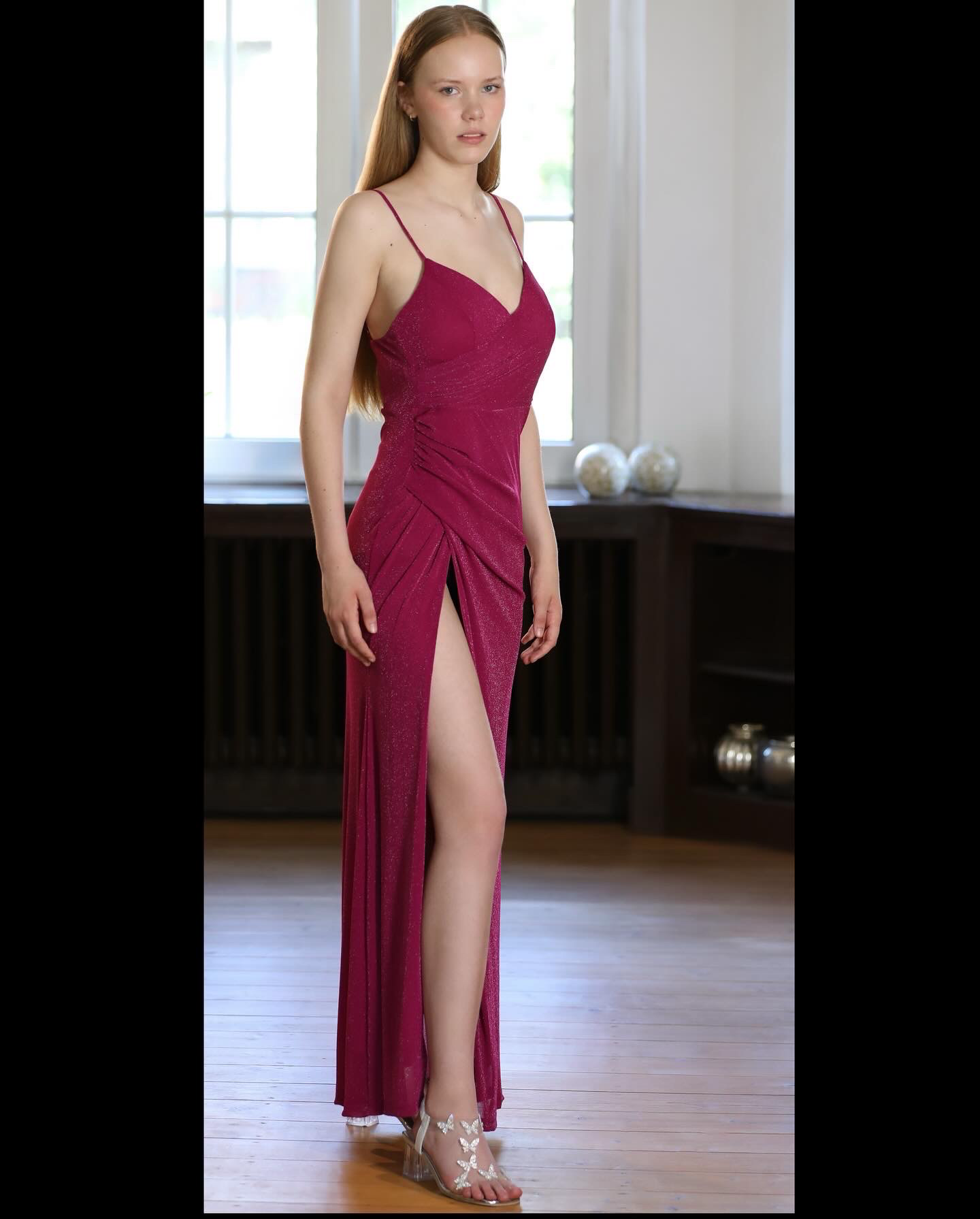 Beatrice - Langes bequemes Glitzerkleid, Magenta Pink