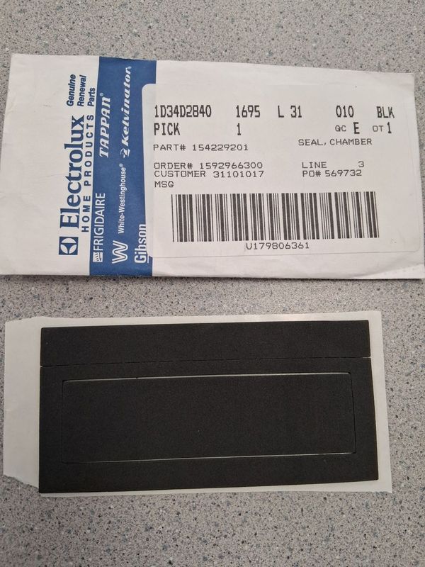 154229201 -  DISHWASHER VAPOR CHAMBER SEAL - NLA 154229201 -  DISHWASHER VAPOR CHAMBER SEAL - NLA