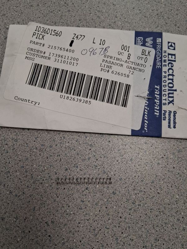 215765400 - REFRIGERATOR DISPENSER ACTUATOR SPRING -NLA