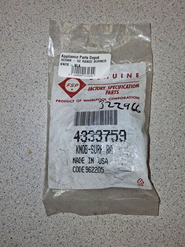 322966 - GE RANGE BURNER KNOB - NLA