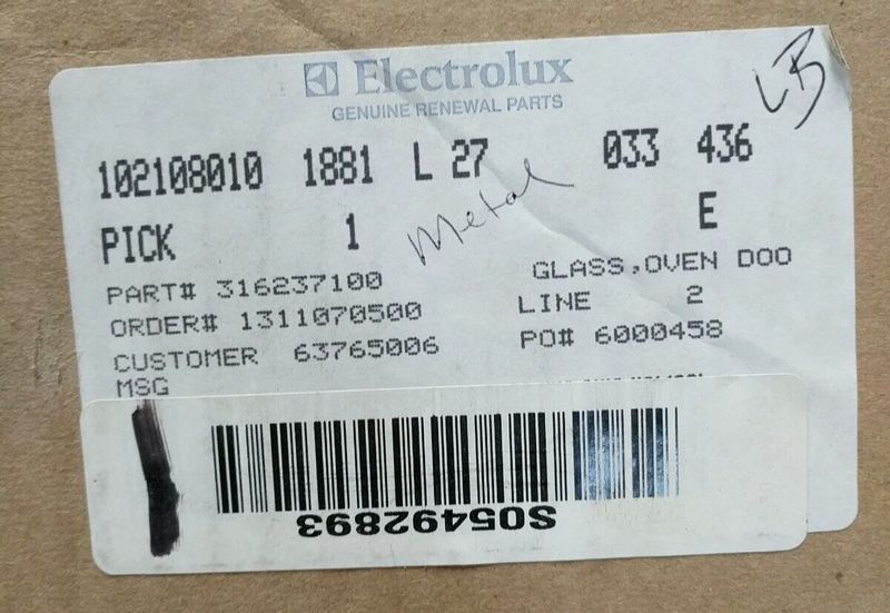 316237100 - OEM FRIGIDAIRE OVEN DOOR GLASS IN ORIGINAL PACKAGING