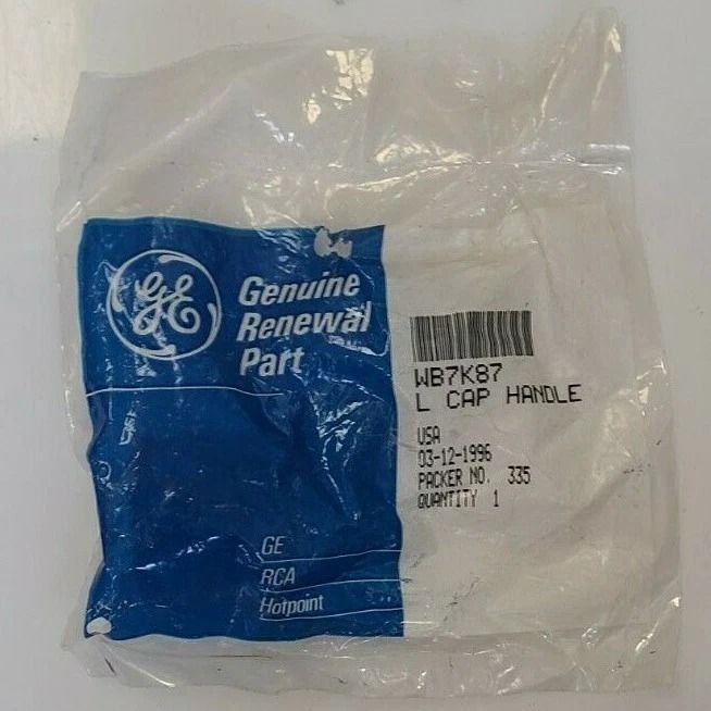 WB7K87 NEW GENUINE OEM GE RANGE HANDLE END CAP IN ORIGINAL PACKAGING - NLA