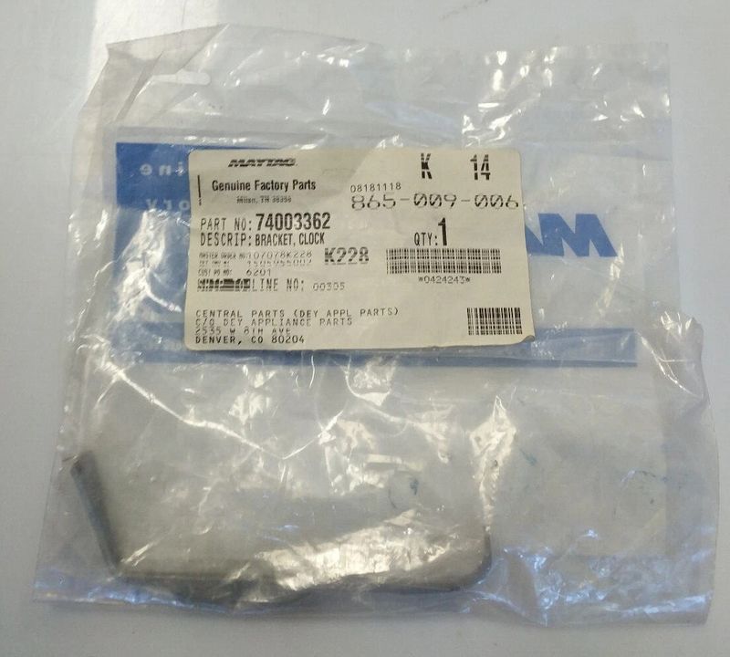 74003362 NEW GENUINE OEM MAYTAG RANGE CLOCK BRACKET IN ORIGINAL PACKAGING - NLA