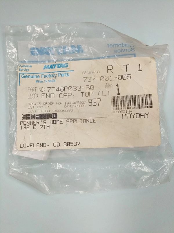 7746P033-60 NEW GENUINE OEM MAYTAG RANGE END CAP IN ORIGINAL PACKAGING - NLA