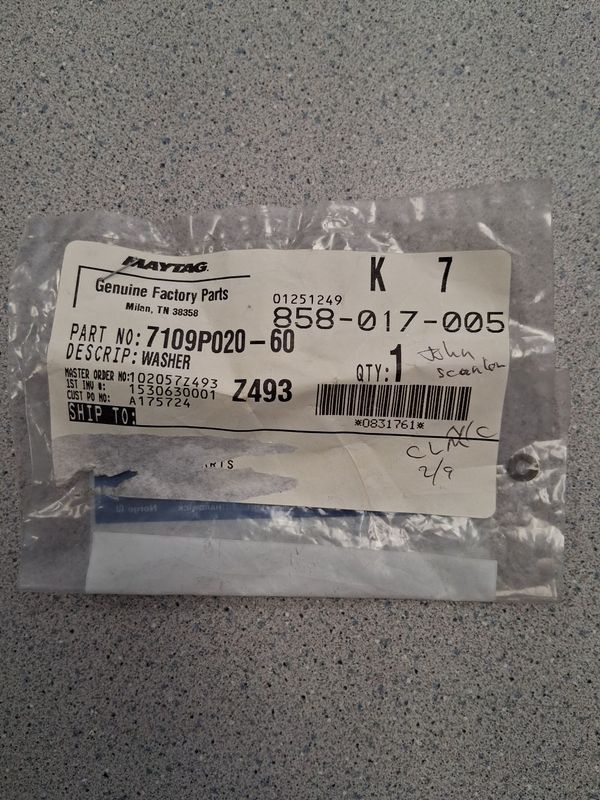 7109P020-60 - WHIRLPOOL RANGE WASHER - NLA